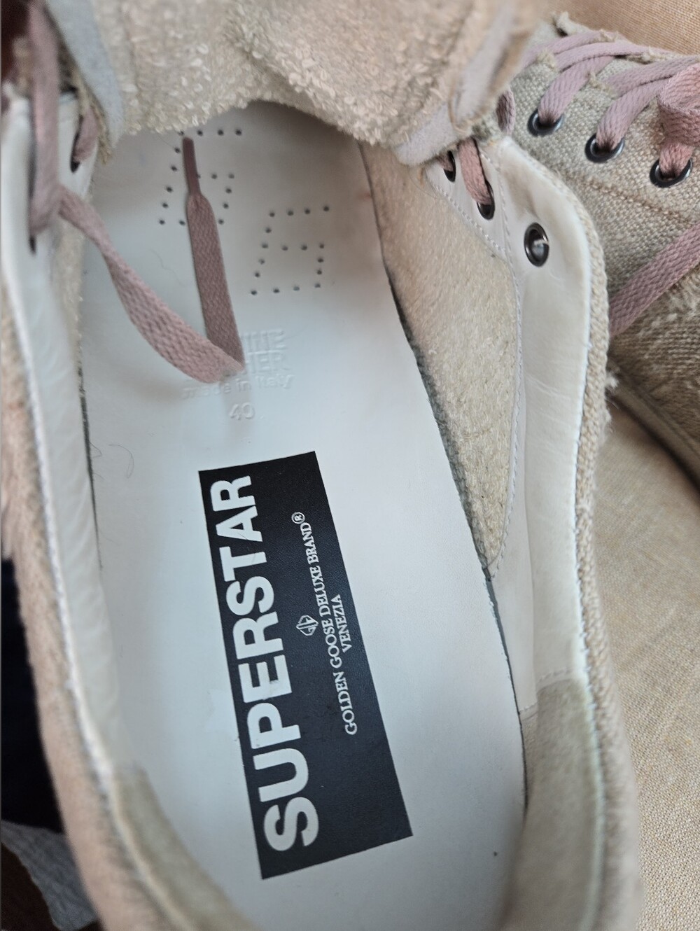 Golden Goose Superstar Distressed Linen Glitter Star Sneakers Pink Laces EU 40 - Picture 12 of 16